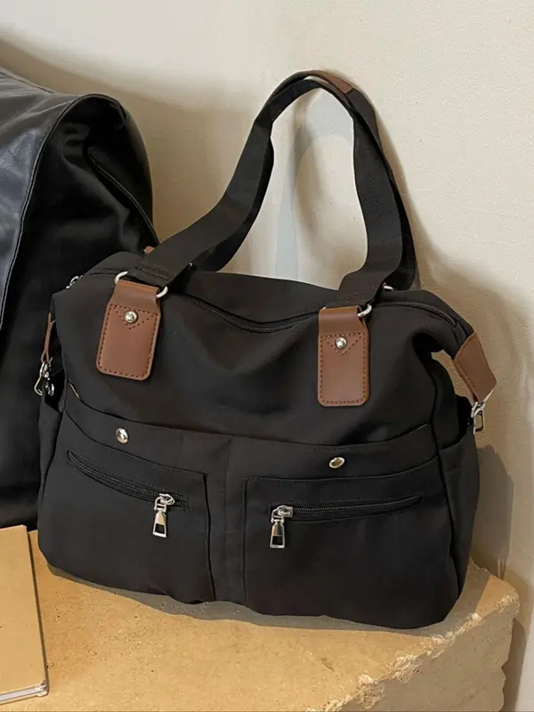 Women's Solid Color Tote Bag, Fashionable Large Capacity Shoulder Bag for Daily Used, Casual Trendy Versatile High-quality Daily Commuting Bag, Girl Fashionable Shopping Bag 0