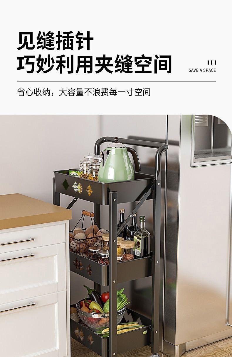 Product Introduction of Kitchen Shelf Floor Multi-Layer Foldable Household Trolley Storage Rack Vegetable Basket Multi-Function Trolley Organiser 4