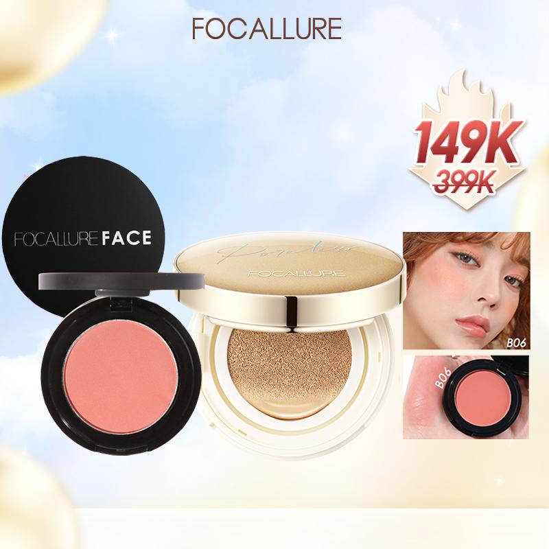  FOCALLURE Combo 2 Món Cushion Phấn Nước Hỗ Trợ Che Khuyết Điểm + Phấn Má Hồng Phù Hợp Trang Điểm Hằng Ngày 