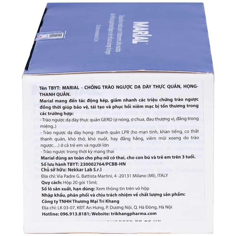 MARIAL gel giảm trào ngược dạ dày , thực quản ,họng, thanh quản ( Hộp 20 gói ) 2