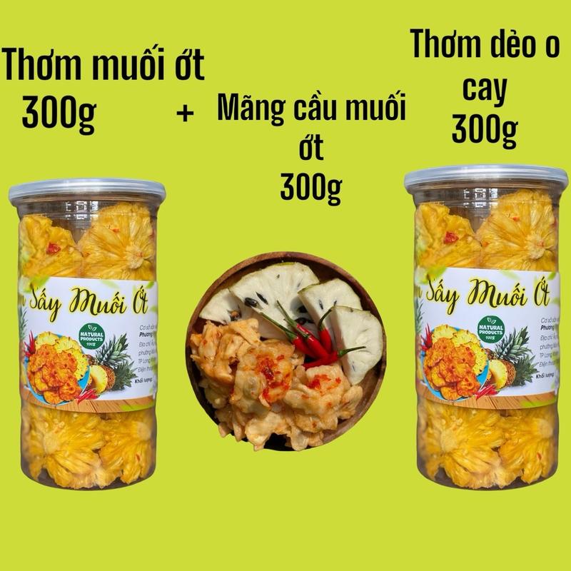 Combo 3 Mãng cầu 300g+Thơm Sấy Muối Ớt 300g+ Thơm Sấy Dẻo Không Cay 300g.Ít Đường Vừa Ăn. Ăn Vặt Chua Snack Food