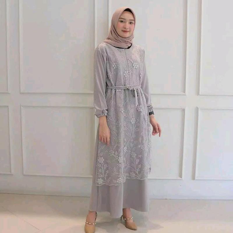 GAMIS BRUKAT SIMPELl/Maxi RINIA /Maxi BUSUI/GAMIS WANITA SELETING DEPAN Fit Formal Maxi  Muslim  Tile  Mutiara Formal Nyaman Dress Kondangan Variasi Pesta Mewah 5