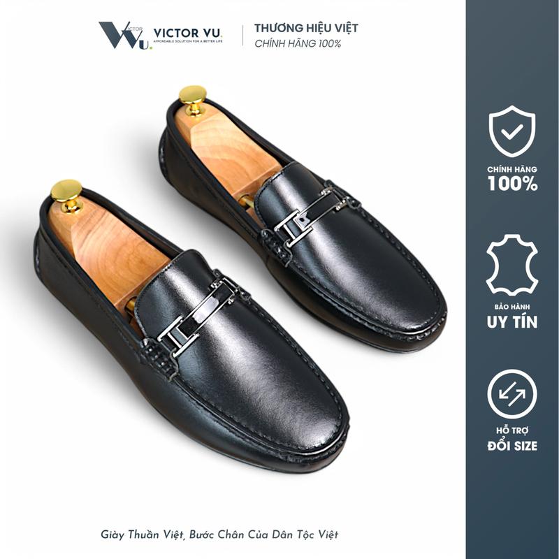 Giày Lười Nam Da Bò Victor Vu - Da Trơn Màu Nâu/Đen, Đế Bằng Đế Âm, Chất Da Mềm Mại, Đế Cao Su Loafer Shoes