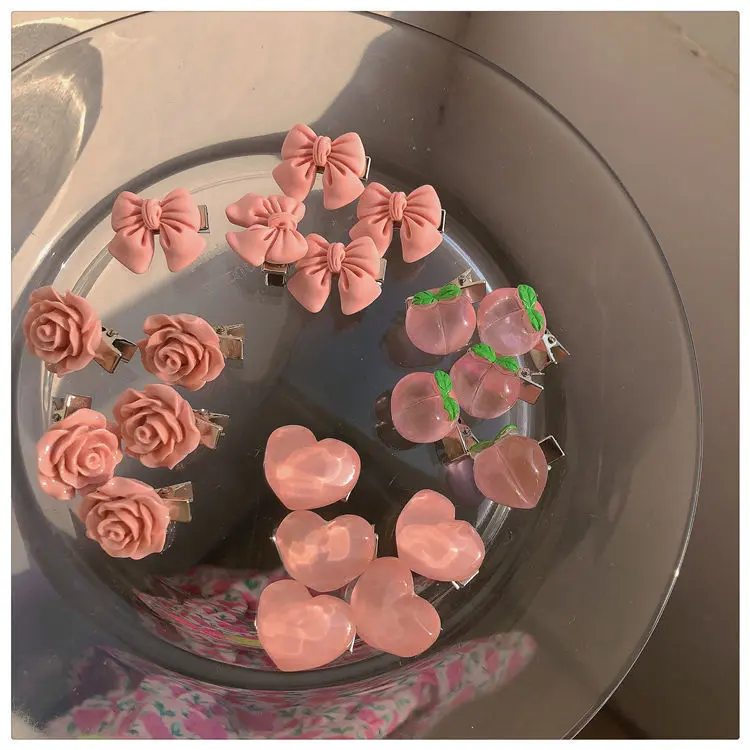 Super Sweet Pink Hairpin Series! Girl's Bow Peach Camellia Peach Heart Side Clip Hair Accessories Headdress