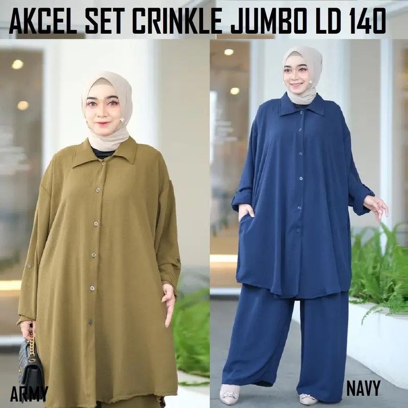 SET WANITA CRINKLE JUMBO LD 140 MUAT BESAR 120 KG 5L GEMUK SUPER NYAMAN Polos 1