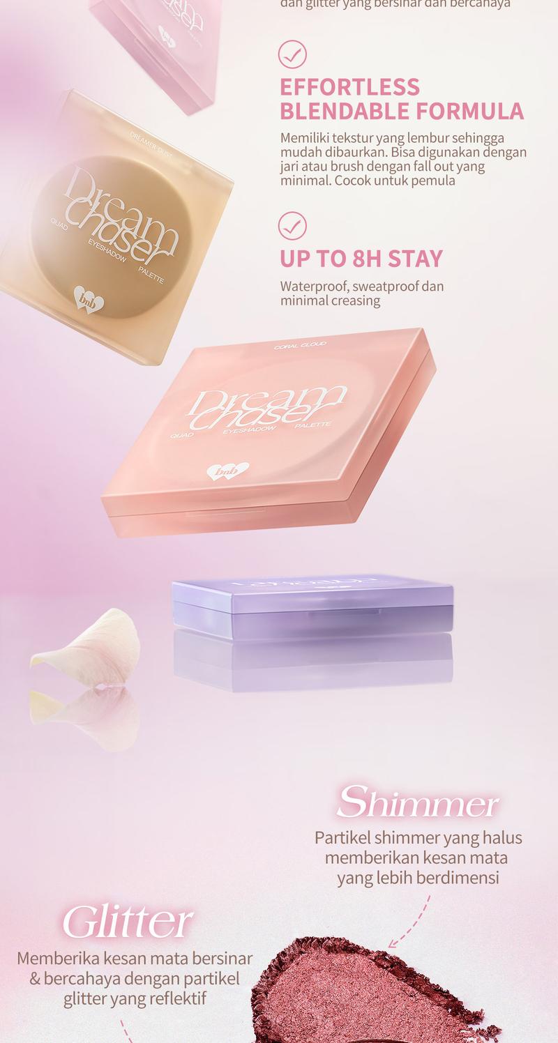 Product Introduction of [FLASH SALE] BNB barenbliss Dream Chaser Quad Eyeshadow Palette | Palet Eyeshadow Matte & Glitter, Tahan Air & Keringat, Tahan 8 Jam, Hasil Natural untuk Pemula 2