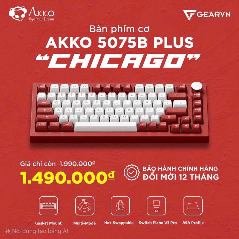 Bàn phím cơ AKKO 5075B Plus TM Chicago Piano V3 Pro Switch 3 mode kết nối - Keycap ASA