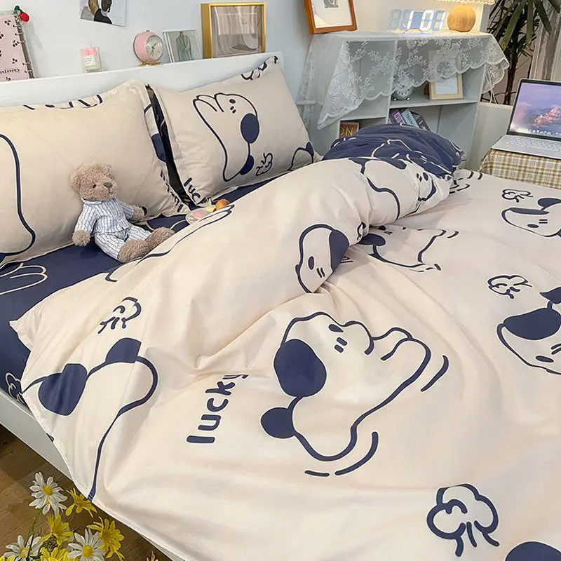 Bộ bốn mảnh, chất liệu bông đã giặt, thích hợp cho mùa Mùa Xuân và mùa thu, bộ đồ giường đơn, bộ đồ giường, vỏ chăn, bộ đồ giường, bộ đồ giường ba mảnh Ký Túc Xá, vỏ chăn 1