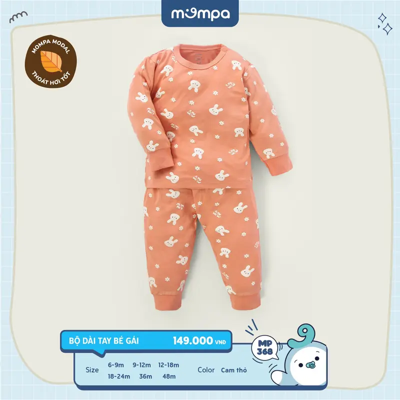 Bộ quần áo dài tay cho bé Mompa từ 6 đến 48 tháng vải Modal thấm hút co giãn cài chéo thoáng khí MP 368 [M24] 3