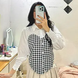 RONA Blouse Combinasi Motif Knit