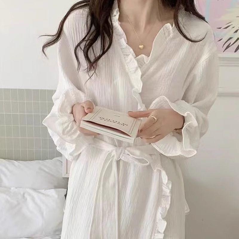 Váy Ngủ Cho Bé Gái, Hàng Mới Về Mùa Mùa Xuân Và Mùa Thu, Phong Cách Hàn Quốc, Đơn Giản Và Ngọt Ngào, Xếp Nhún Dài Tay, Áo Choàng Tắm Dài Trung Bình Đồ Ngủ Đồ Ngủ 2