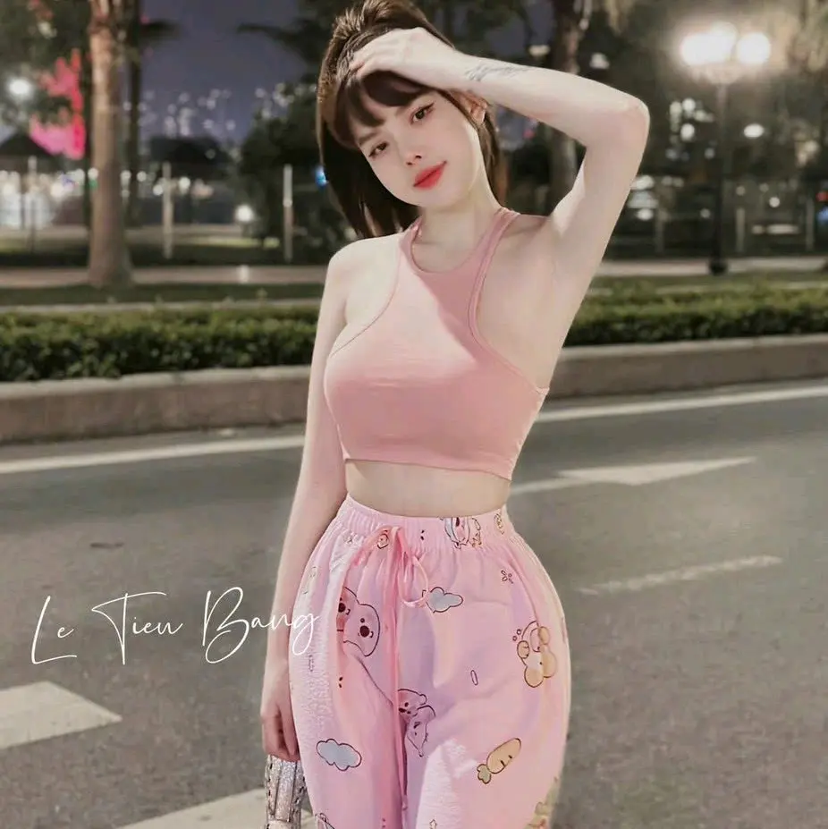 ️sét áo tăm quần xốp in 3D hàng chuẩn bao xịn Nữ Women Voi Kem Top