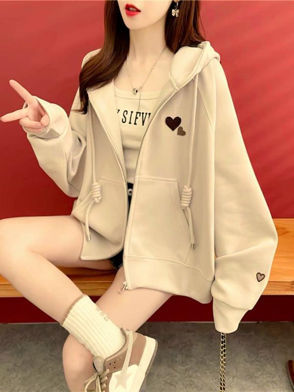 Áo Khoác Hoodie Form Rộng Nón 2 Lớp Thêu Hình Trái Tim Đôi Cực Xinh 0