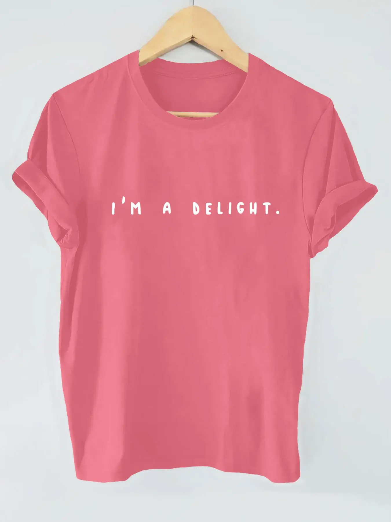 Women's "I'M A DELIGHT" Letter Print Round Neck Tee, Vintage Trendy Casual Short Sleeve T-shirt for Daily Wear, Ladies Summer Outfit