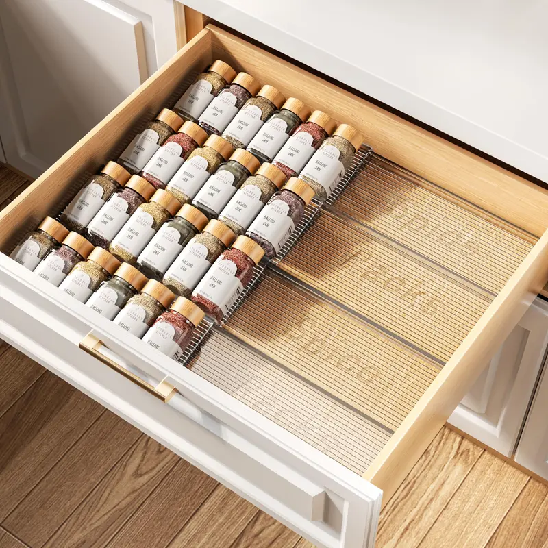 Expandable Acrylic Spice Drawer Organizer, 2 Sets 4 Tier Clear Kitchen Seasoning Rack, Kitchen Storage Organizer for Home Dining Room 0