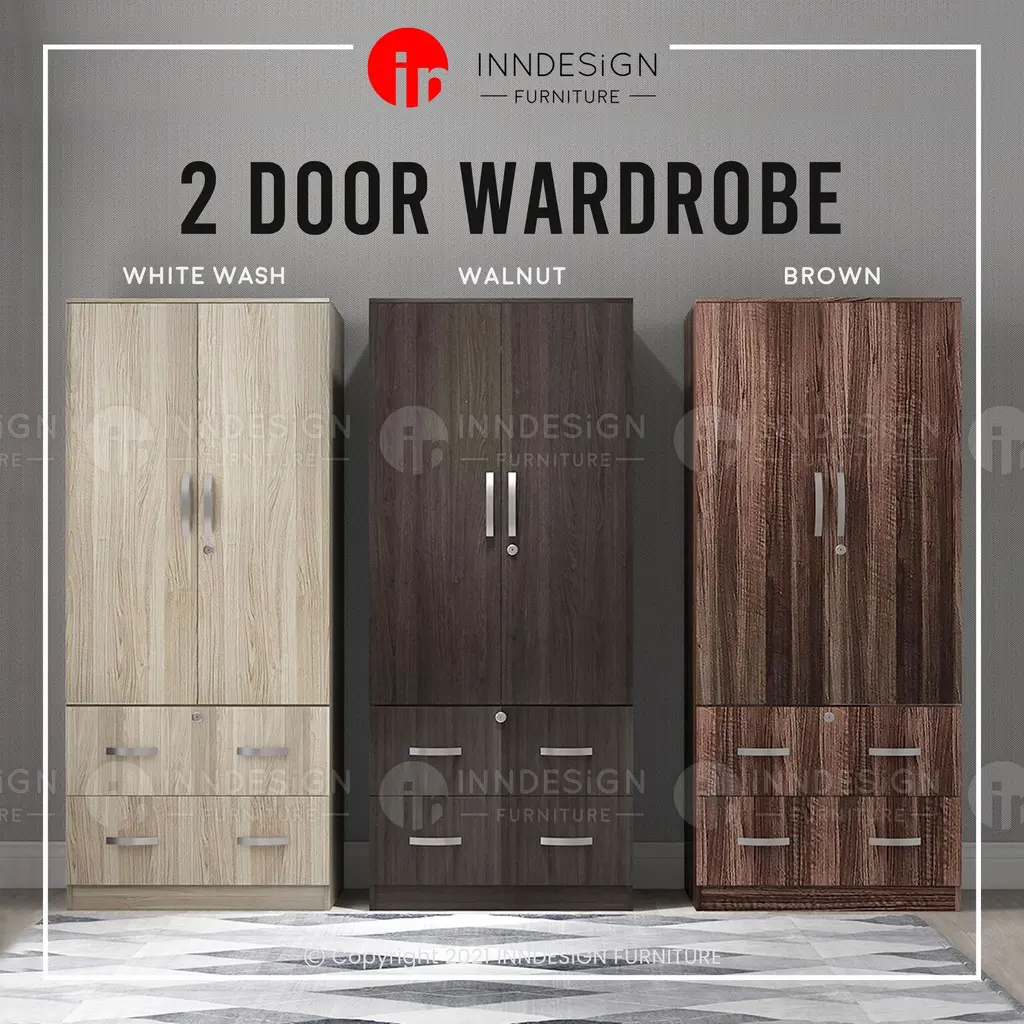 INNDESIGN 2 DOORS WARDROBE WITH BIGGER DEPTH SIZE (3 COLORS)