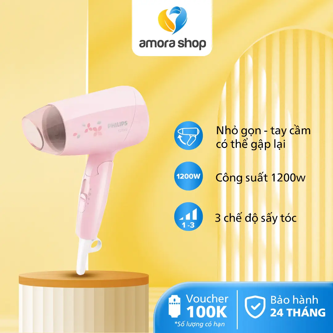Máy sấy tóc Philips BHC010/00 - Màu hồng -  Chăm Sóc Tóc - Công suất 1200W - Bảo hành chính hãng 24 tháng