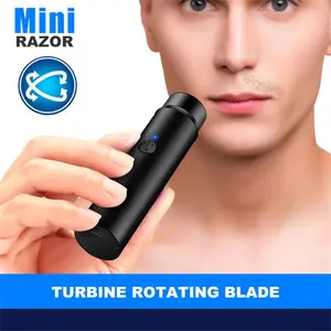 Sankeshu Mini Razor Listrik Alat Cukur Pria Pisau Cukur Biru & Hitam USB 3.7V 2W Portabel Ergonomis dengan Turbine Rotating Blade untuk Penggunaan Praktis dan Versatile