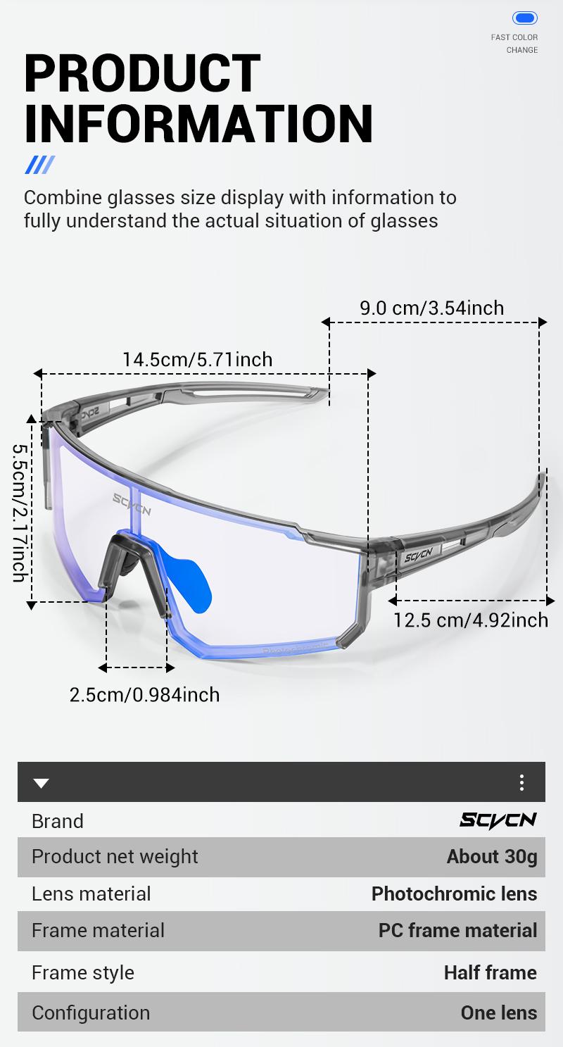 Product Introduction of SCVCN Upgraded Photochromic Outdoor Cycling Glasses UV400 Protection Running Mountaineering Glasses Road Bicycle MTB Goggles Men Women 8