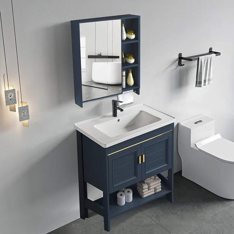 Alumimum Floor Type Wash Basin Bathroom Cabinet Combination Small Apartment Simple Integrated Balcony Washstand Pool Washbasin