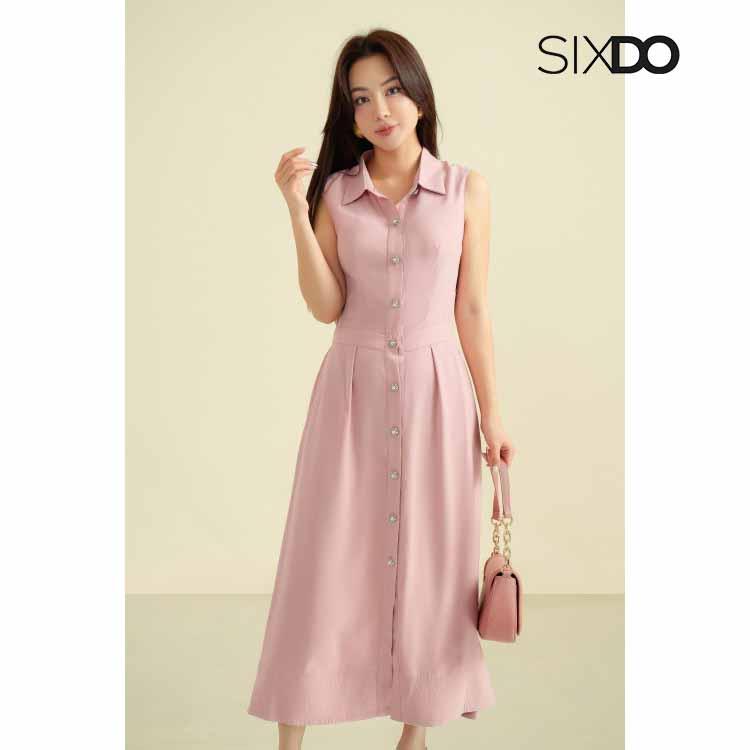 Đầm dáng A sát nách cổ sơ mi SIXDO (G-Pink Sleeveless Woven Flared Dress) 2