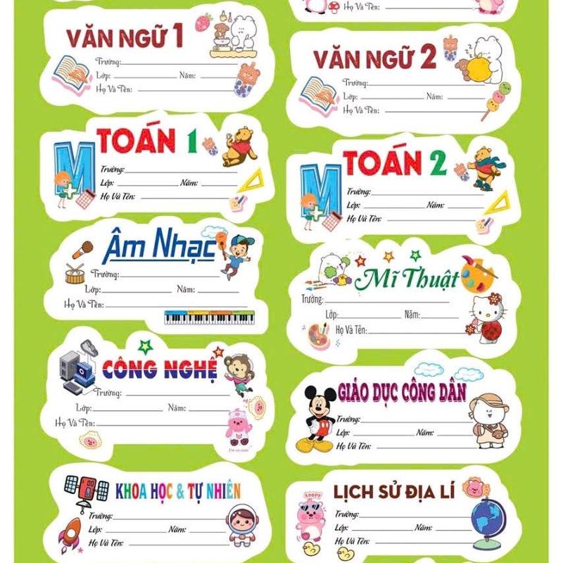 nhãn vở in môn học theo lớp 60 cái nhãn 6