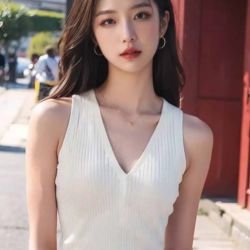 V-neck knitted halter vest women's summer short dopamine Thai chic sweet spicy small top Korean solid color