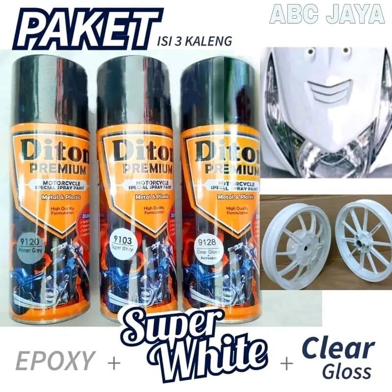 (JAWA) PAKET Cat Pilok Diton Premium Epoxy 9120 Primer Grey + 9103 Super White Putih RCB + 9128 Clear Gloss 400ml