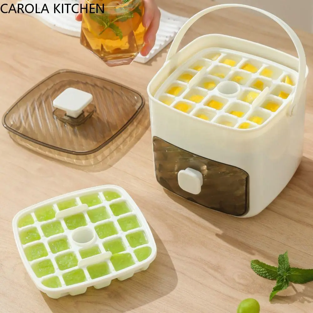 CAROLA KITCHEN Frozen Ball Ware Handheld Ice Cube Mold Double-layer with Drawer Type Ice Grid Tray Press Type Large Capacity Ice Making Box Household