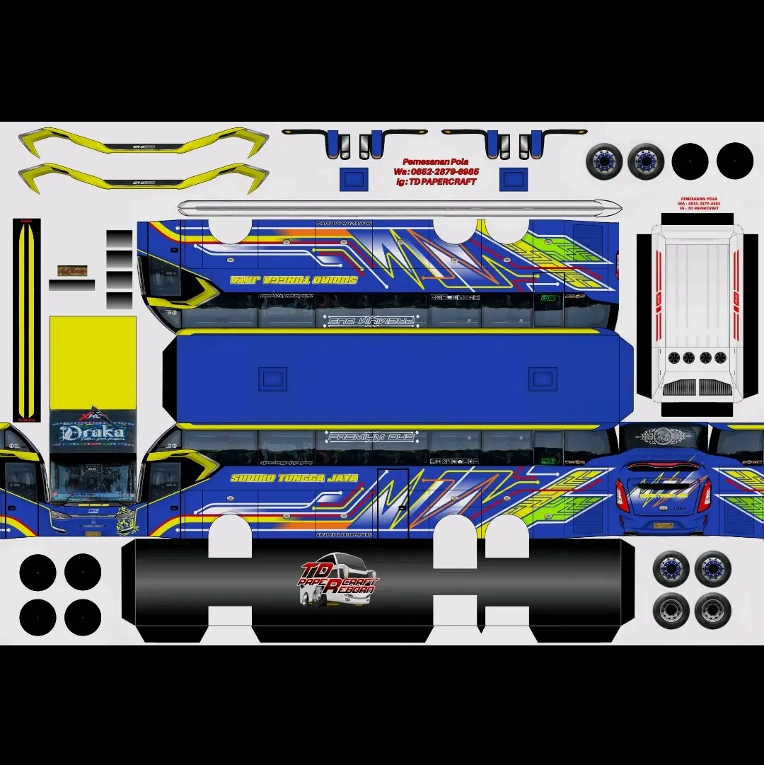 Lembaran Stiker Miniatur Bus STJ DRAKA SR2 XHD Skala 1:50