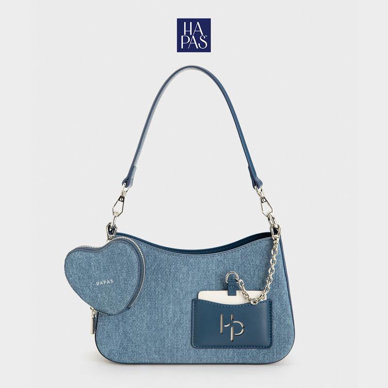 [Tặng Kèm Ví Trái Tim] Túi Xách Nữ HAPAS Hobo Đáy Vuông Love Charm Size 23 - TDV240358 Bag Lady Jeans Kem
