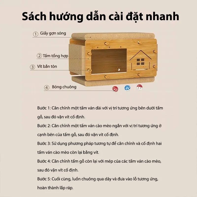 Cào Móng Mèo Kết Hợp Nhà Mèo 2in1, Đồ Chơi Mèo Kleen Cat Kích Thước Lớn Tặng Kèm Cỏ Mèo 1