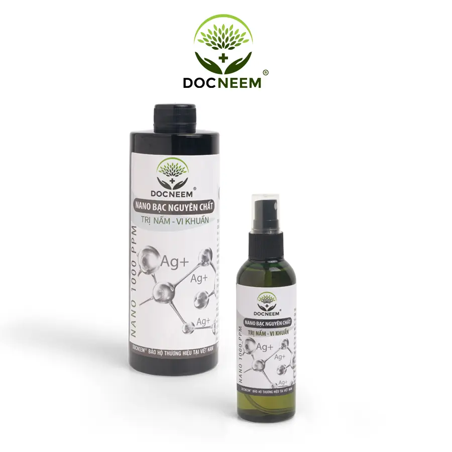 Nano bạc hữu cơ DOCNEEM phân bón hỗ trợ ngăn ngừa vi khuẩn, nấm cho cây cảnh  như đốm đen, nấm lá, phấn trắng, vàng lá, bạc lá,.. u sùi thân – cành – rễ chiết xuất từ các nano bạc, thể tích 100ml, 500ml, 1000ml được