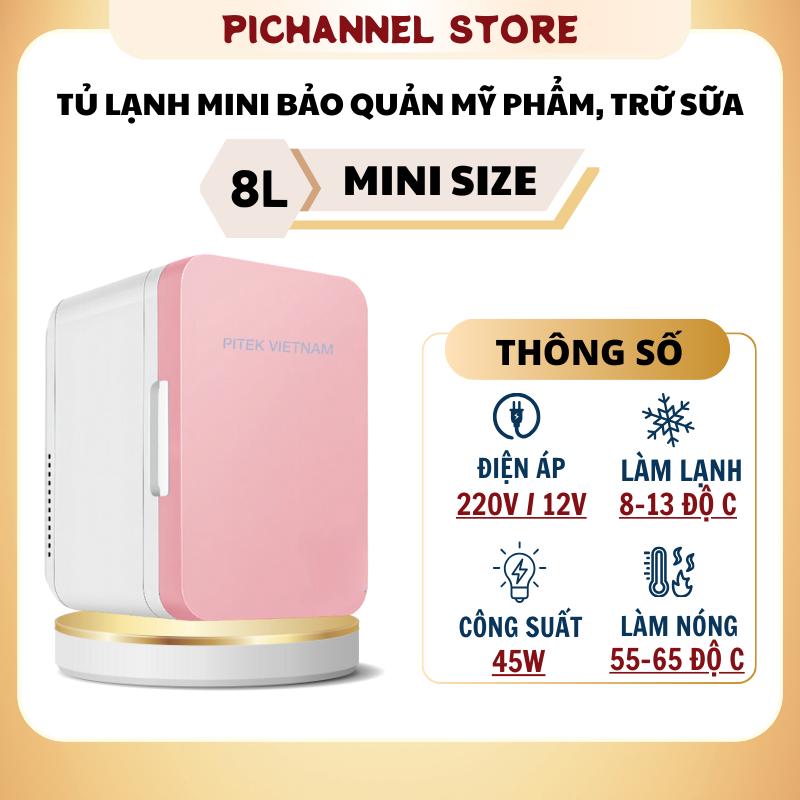Tủ lạnh mini PITEK cao cấp 2 chiều nóng lạnh bảo quản mỹ phẩm, trữ sữa dung tích 8L - Bảo hành công trọn đời