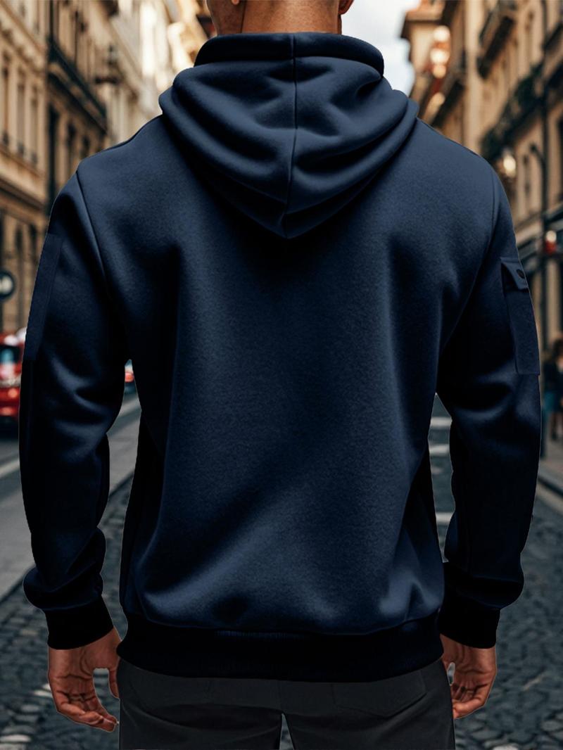 Product Introduction of Men's Colorblock Half Zipper Hoodie Top, Casual Regular Fit Long Sleeve Drawstring Pocket Hooded Top for Spring & Fall, Fashion Men's Clothes for Daily Wear 9