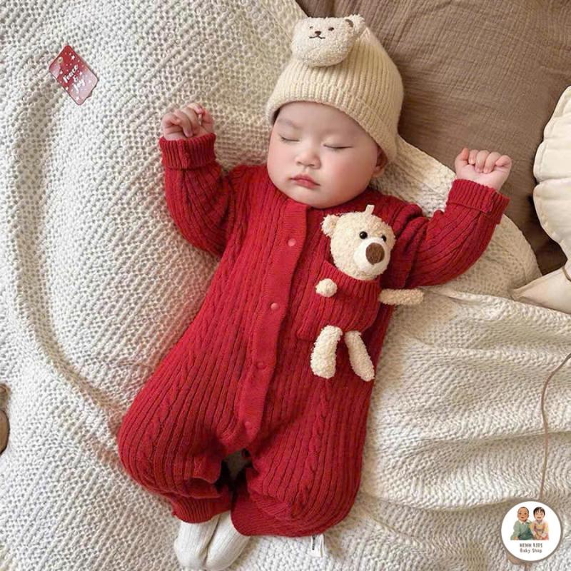 [Body+ gấu] Áo len Liền Thân Cho Bé Trai Và Bé Gái Siêu Xinh ( Không kèm mũ) body  tet