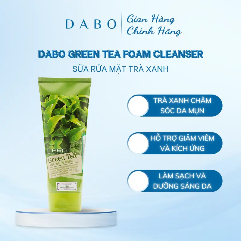 DABO Sữa rửa mặt tinh chất Trà xanh hỗ trợ giảm mụn, dành cho da dầu mụn - DABO Green Tea Foam Cleanser 180ml Skincare Nữ 0