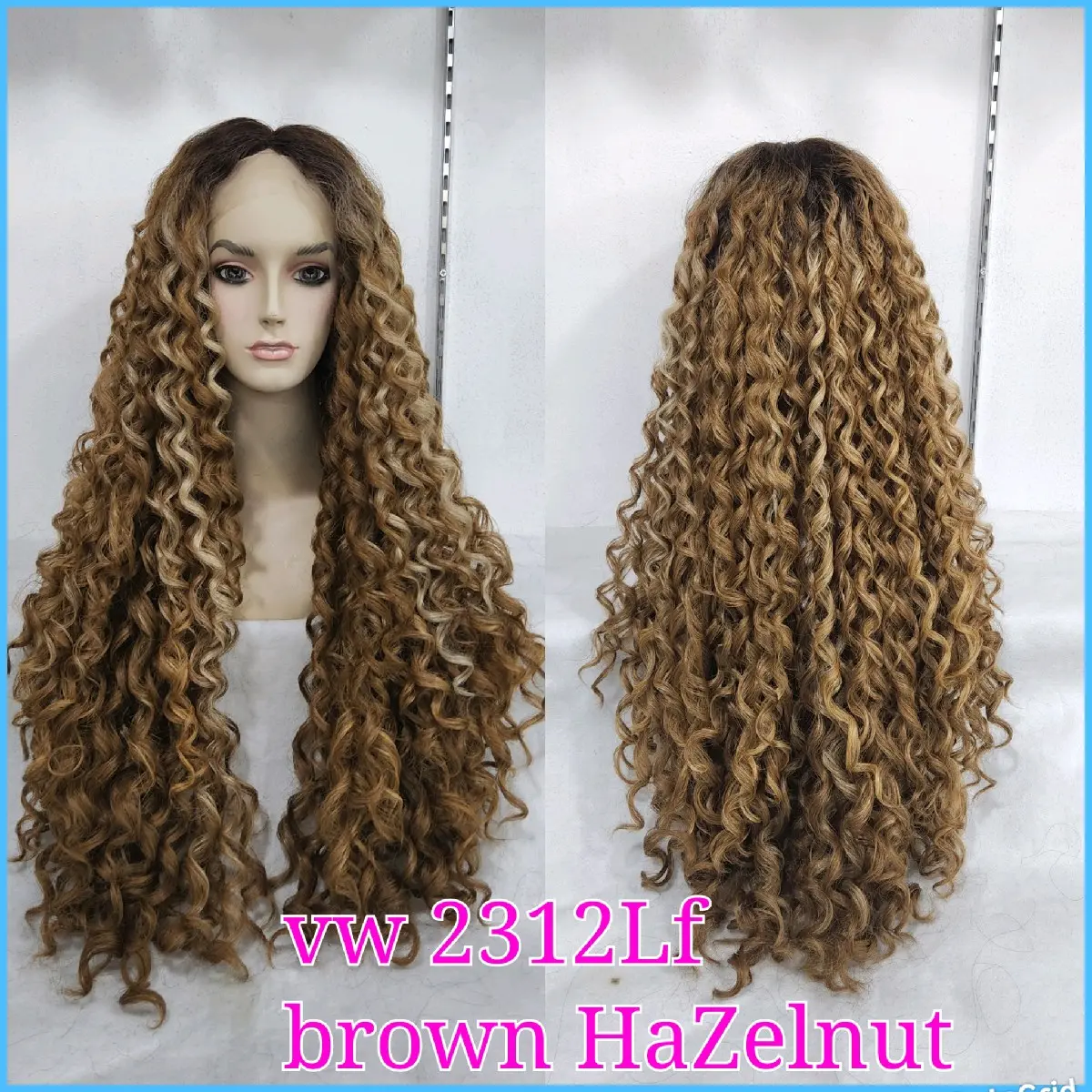 front Lace wig rambut palsu wanita dewasa panjang75 cm kriting  2312Lf brown hazelnut