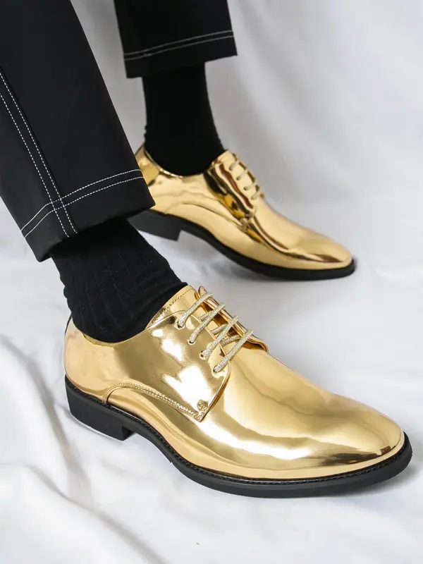 Men's Fashionable Glossy PU Leather Dress Shoes, Stylish Brogue Design Shoes for Party, Daily Clothing Decor for Men, Footwear 2