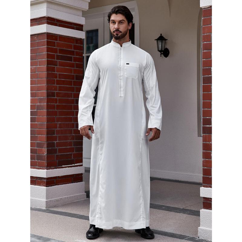 Áo Choàng Nam Hồi Giáo, Phong Cách Trung Đông Dubai Thổ Nhĩ Kỳ, Màu Trơn Dáng Rộng Vừa Vặn, Cổ Chân Đế Nhỏ, Thiết Kế 5