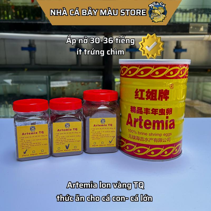 Artemia lon vàng TQ - thức ăn cho cá mới đẻ và cá trưởng thành - hũ chiết lẻ 25gram, 50gram, 100gram, nguyên lon 425gram artemia