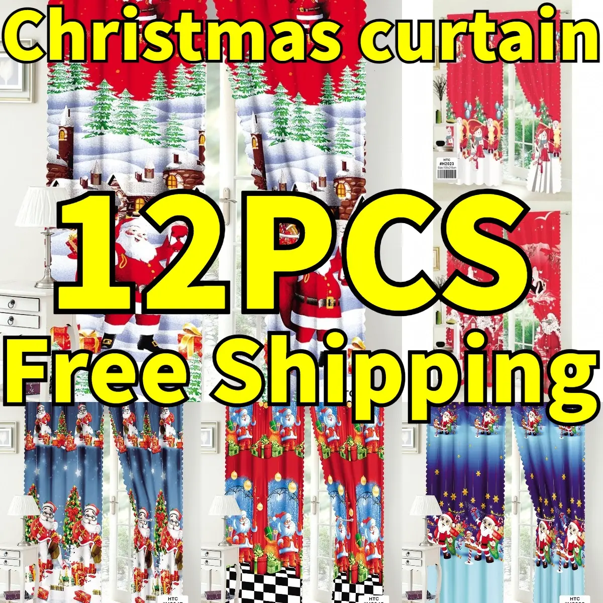 【12PCS】Christmas Curtains For Window Curtains For Rooms Set Kurtina For Christmas Design Free Shipping Sale Curtain For Christmas snowflakes Set For Home Aesthetic 100x210CM Door Home Decoration Without Ring Elegance Party 2024 Design Style Design No Ring