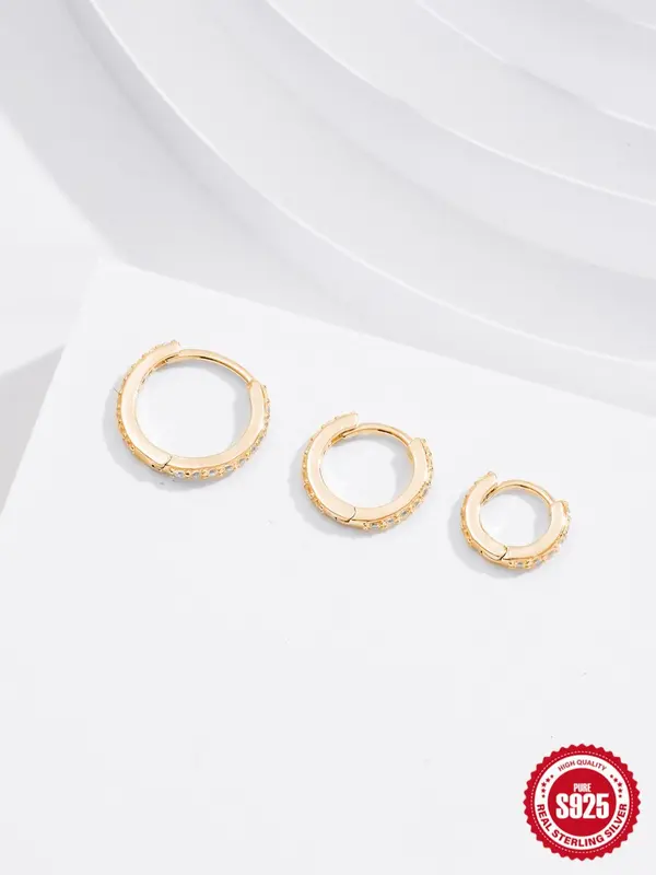 925 Sterling Silver Simple Rhinestone Decorated Earrings (3counts/set), Fashion Jewelry for Party, Daily Clothing Decor, Exquisite Jewelry for Birthday Gift 0