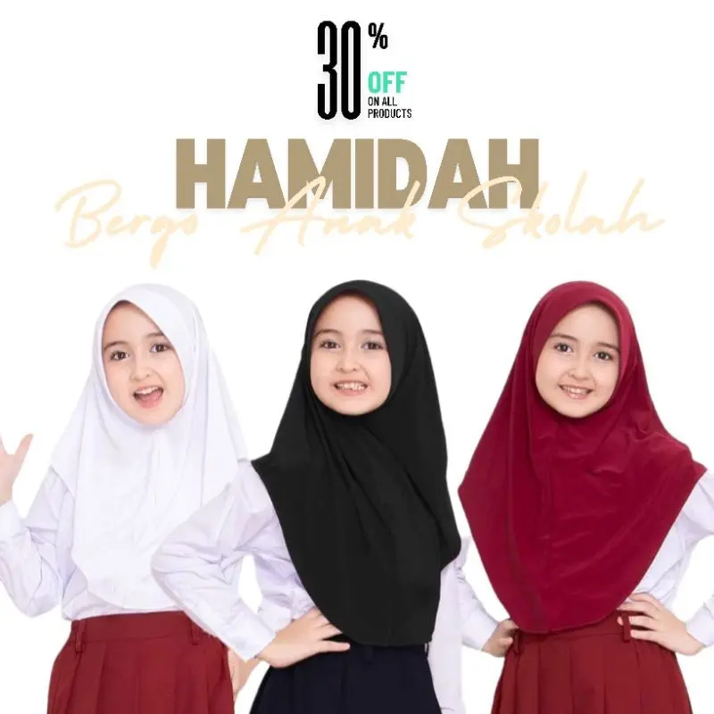 Hamidah Hijab Basic Kerudung Jilbab Anak Sekolah Instan Untuk TK SD SMP Jersey Premium