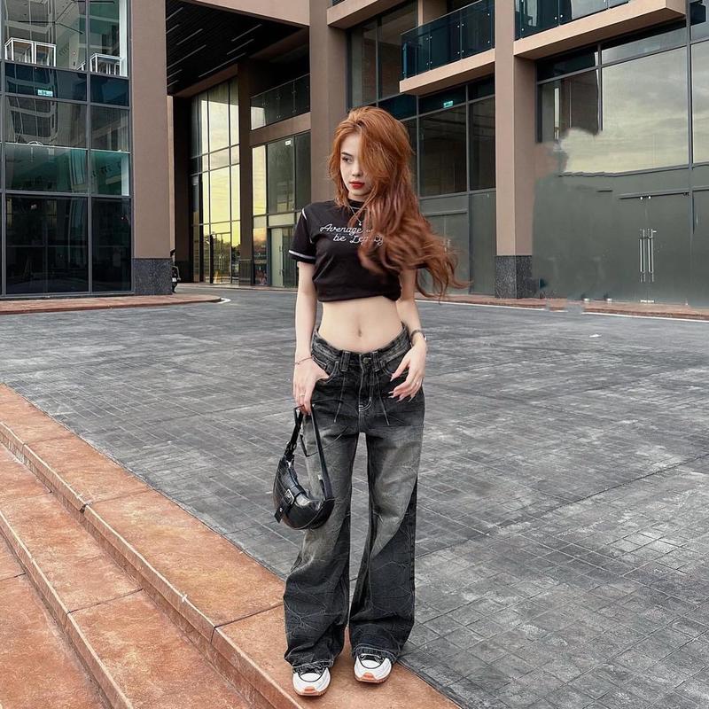   S-XL  Quần suông xám màu kiểu vân trơn Q495 dài 105cm Pants Kem 