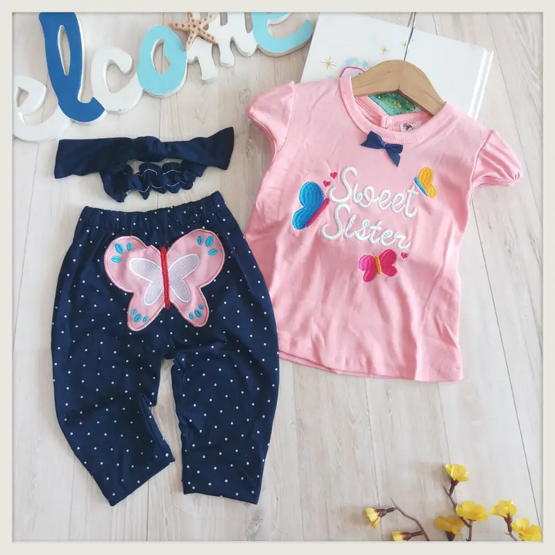 Littlekey-Termurah dan Bisa COD! Setelan Baju Bayi Perempuan Premium "SWEET SISTER" Allsize Baby 3-12 Bulan Free Bandana/Setelan Bayi Perempuan 2