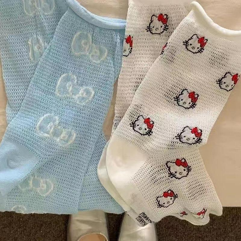 Product Introduction of Cartoon Sanrio Socks Cute Hello Kitty Bow Mid-tube Socks Cotton Thin  Mesh Hollow Breathable Socks Sweet Girly Heart Gifts 15