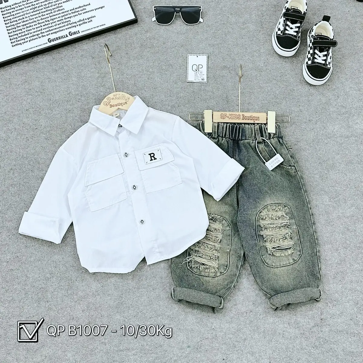 HG57 - SET SƠMI TÚI NGỰC MIX QUẦN JEANS RÁCH GỐI SIÊU CHẤT SZ 10-33kg