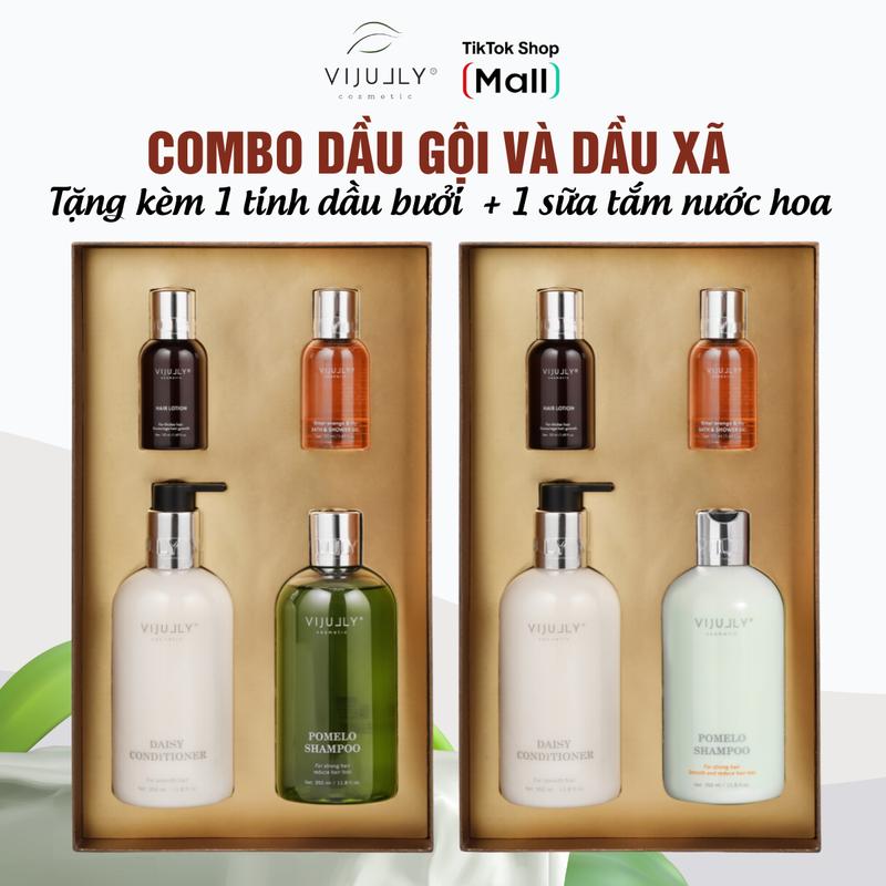 Combo dầu xả VIJULLY hỗ trợ giúp tóc suôn mượt và dầu gội bưởi hỗ trợ kích mọc tóc giúp giảm rụng tóc và hỗ trợ giúp giảm gàu VIJULLY Chăm Sóc Tóc Nữ Women