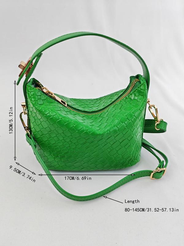 Women's Solid Color Textured Handbag, 2024 New Style Pu Leather Zipper Shoulder Bag for Daily Used, Casual Trendy Versatile High-quality Daily Commuting Bag 8